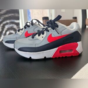 Kids Nike Air Max 90 LTR Sneakers - Gray, Black, and Bright Crimson
